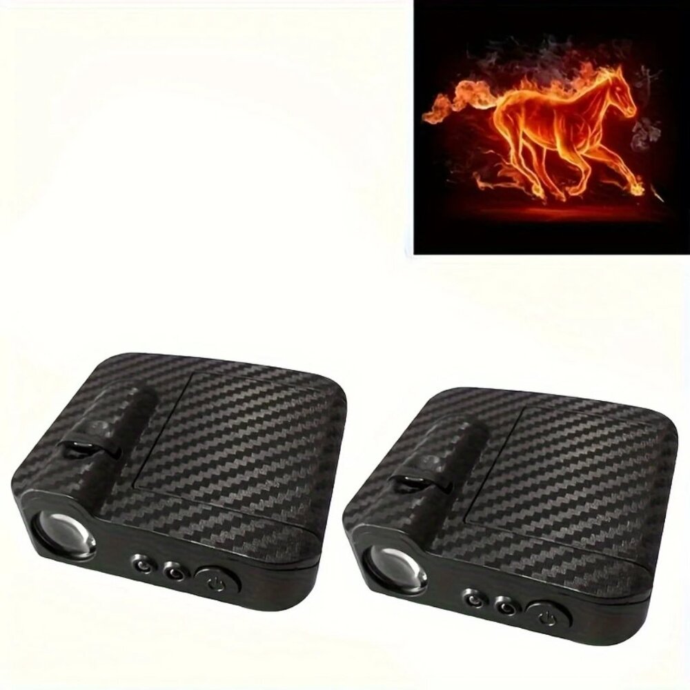 #5642pcs Wireless LED Car Door Projector Lights - 3D Blue Fire Horse